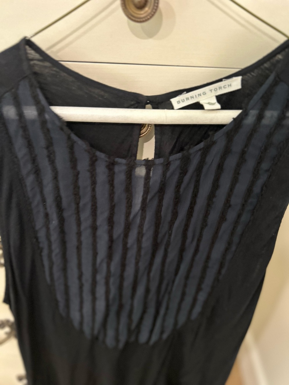 Burning Torch Black Sleeveless Textured Yoke Shirt